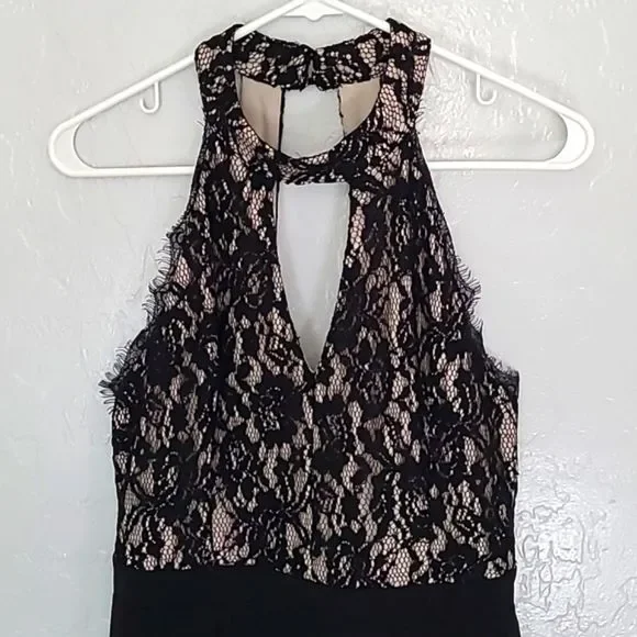 Francescas Black Lace Halter Jumpsuit Wide Leg Formal Chic Size M Y2K Cocktail - Picture 4 of 16